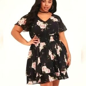 TORRID Black Floral Georgette Dress Women’s Plus Size 2X